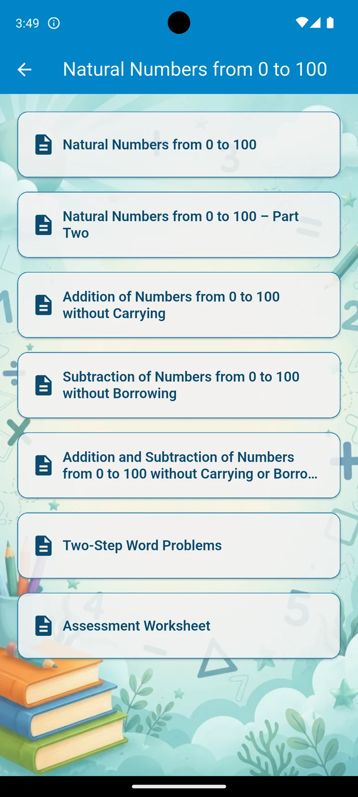 Previewing a generated math worksheet