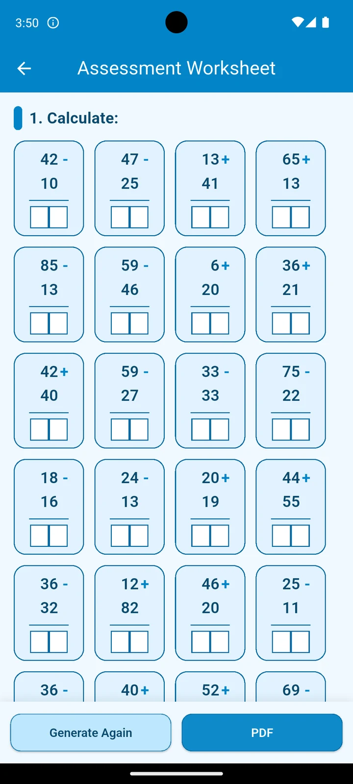 Printable worksheet and PDF options
